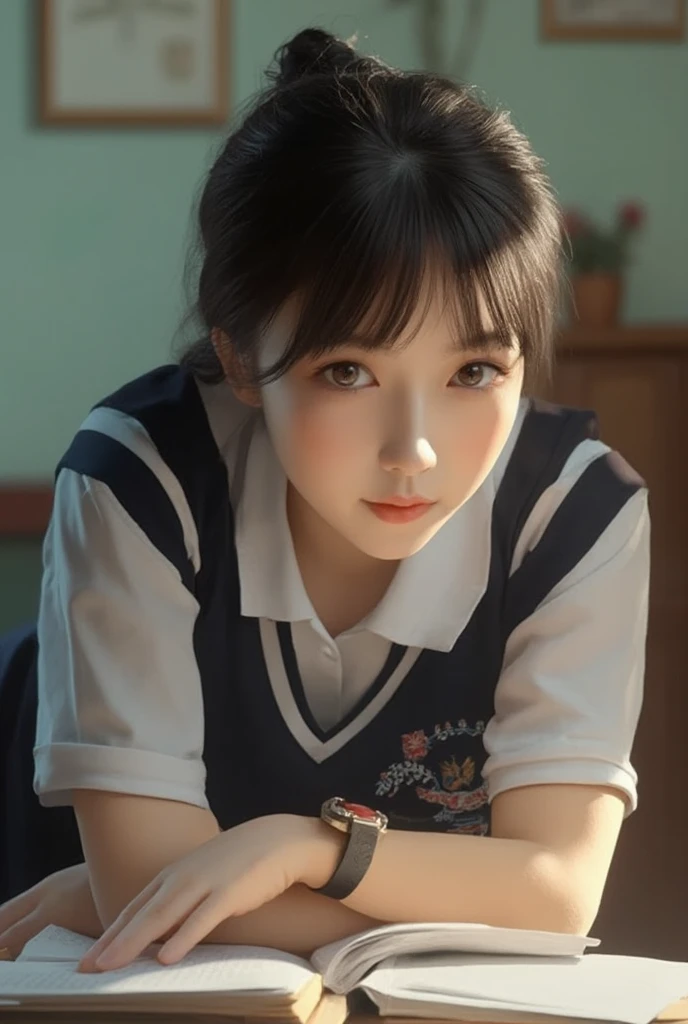 best quality, tmasterpiece,Ultra-high resolution,Clear face,(Reality:1.4),ferpect lighting,(upper body shot), (photorealistic:1.50), anime wallpaper, Guviz style artwork, cover-up fantasy up to magic , by Yang J, Guviz, beautiful artwork illustration, beautiful digital artwork, beautiful digital illustration, Li Song, beautiful anime portrait, art style in Beauvot, Lips wear thick red lipstick