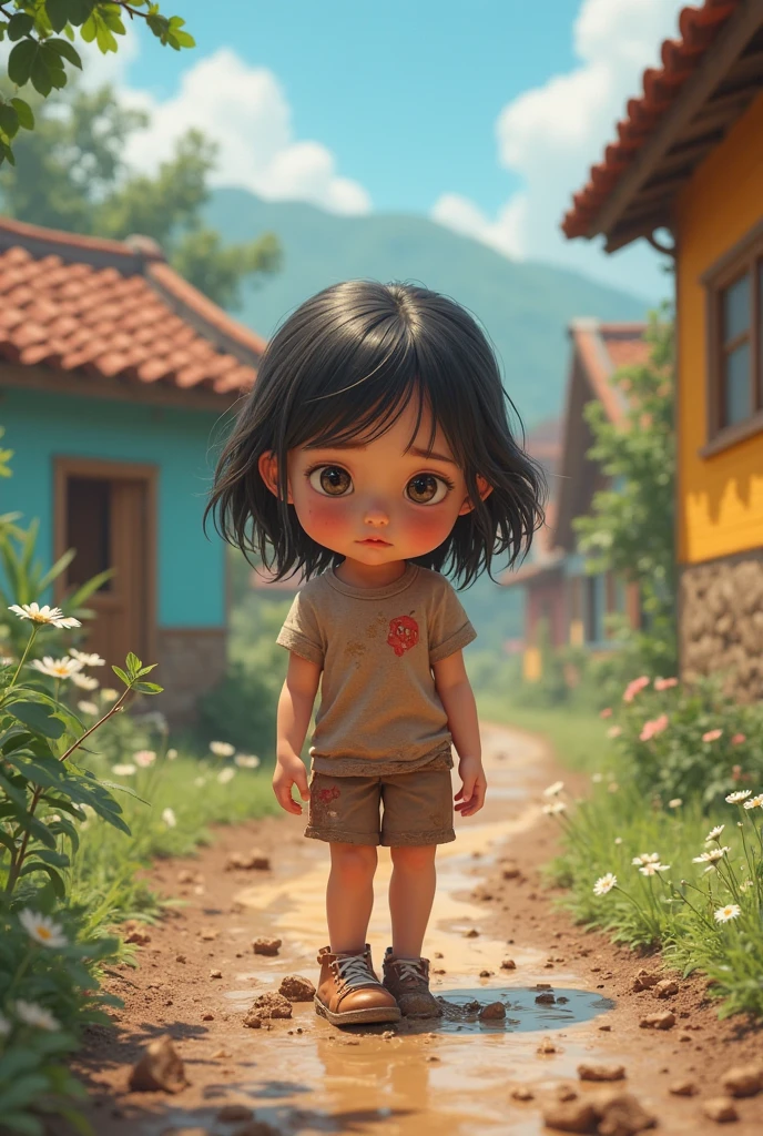 An adorable girl , tem cabelo ruivo , Vista-se com roupas escolares, Use uma mochila laranja em formato de raposa nas costas, Use sapatos brancos