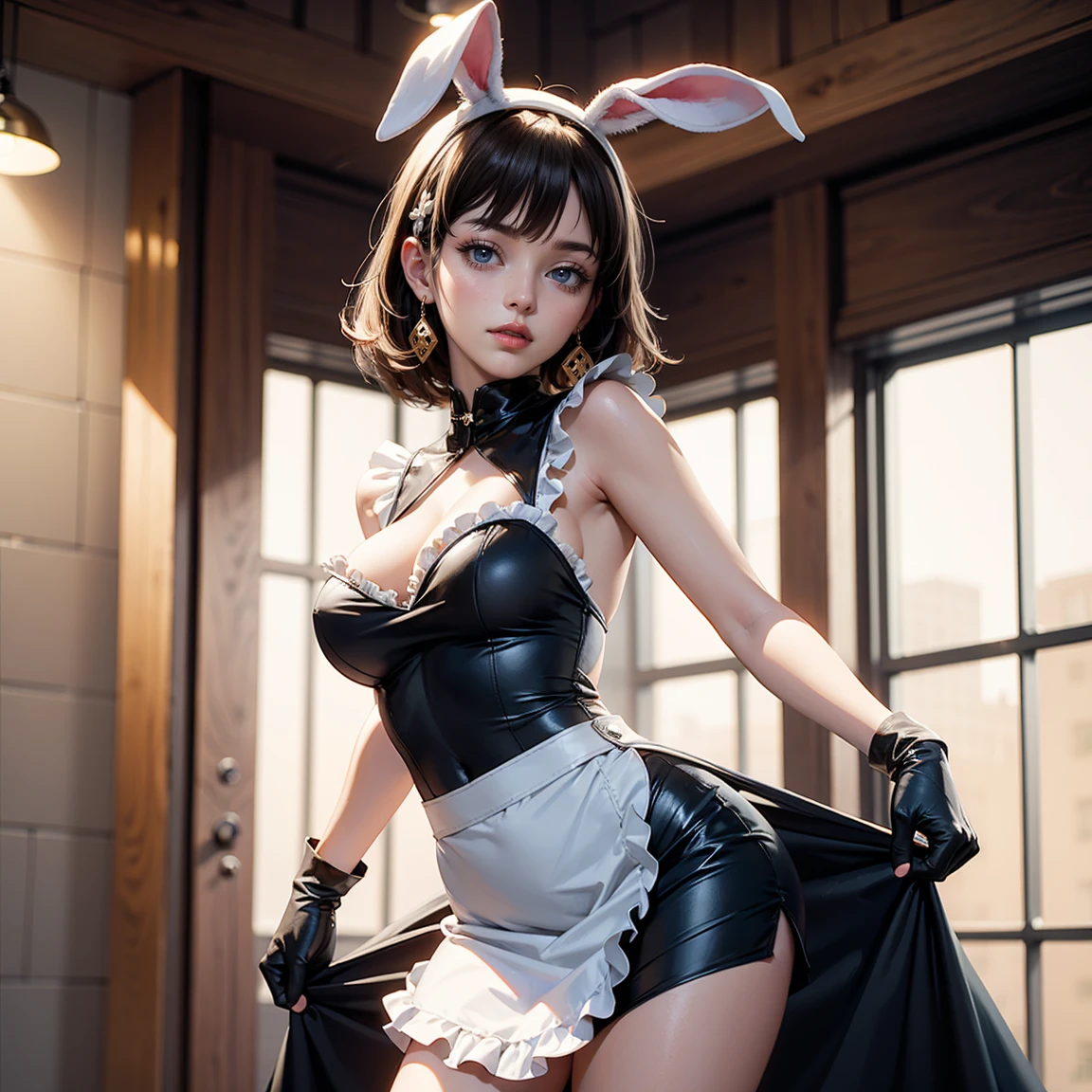 Emma Watson exuding innocence in a tantalizing rabbit costume, radiating playfulness with a seductive twist.