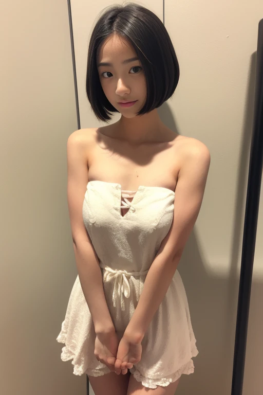 (High resolution:1.3), (16k, Photorealistic, Raw photo, Best image quality: 1.4), Japanese, (One Girl), (Black-haired、short hair:1.3), Beautiful Hairstyles, (Realistic Skin), Beautiful skins, attractive, 超A high resolution, Surreal, High detail, Golden Ratio, Highly detailed cute girl,(20-year-old), (Fitting booth、Apparel Shop、mirror、curtain、ceiling light), (masturbation:1.5)