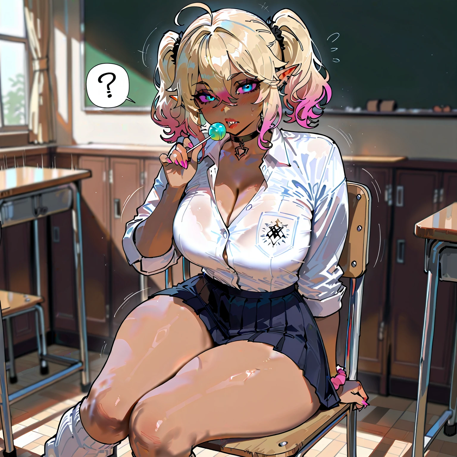 realistic, concept art, score_9, score_8_up, score_7_up,  score_6, score_5, score_4, big adorable eyes, shiny skin, oiled skin,detailed_background,indoors,short hair,nekozuki yuki,skirt,candy,kneehighs,animal,gray hair,upskirt,night,school uniform,shirt,stars,sheep,sky,food,signed,blush,purple eyes,book,glasses