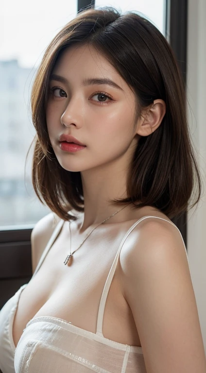 (tmasterpiece),Best quality at best,8K分辨率,3D,A beautiful girl,Wear suspenders,With a necklace,There is a beauty mole under the corner of the left eye ,perfect body figure,((Beautiful detailed face)),(full bodyesbian:1.2),Black color hair(Untidy),Delicate makeup,Redlip,Oily lips,long eyelasher,With silver earrings,Big bright eyes,eye shadows,Lying silkworm,cinmatic lighting,cute female child,Works of masters,high detal,The picture is colorful,Light and shadow details,Extremely delicate beautiful girl,Supple and fair skin,Exquisite facial features,s the perfect face,Stunning beauty,extremy detailed,Realistic details,face to the viewer,, sharp fokus:1.2, 1girll,(big breasts exposed cleavage)