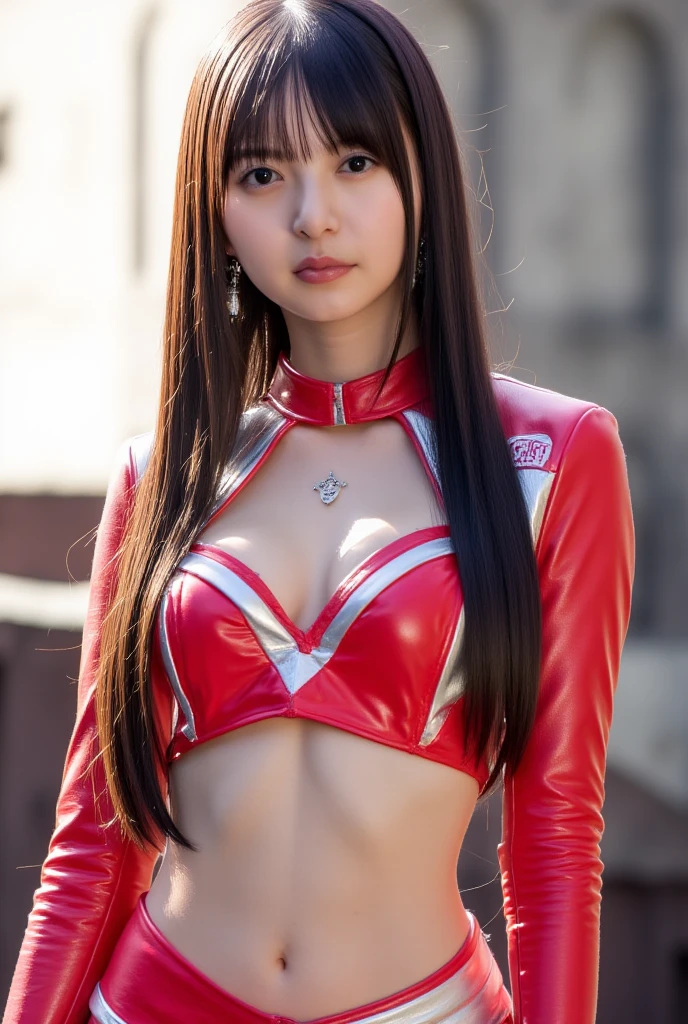Close up porTraiT of a woman in red and silver cosTume, red armor, red armor, silver armor and red cloThes, Mai Shiranui, armor girl, Asuka, meTal bikini, red bra, japanese goddess, Yoko MaTsugane(i don&#39;t&#39;T&#39;i don&#39;t&#39;T know abouT fire dancing), 服の下にAsukaのスーツ!, wears a shiny breasTplaTe, shiny plasTic armor, Tifa,（brown skin:1.5)、sunburn、Childish,beauTiful japanese woman,shorT hair、cuTe 12 year old,(((big breasTs:1.3))),BeauTiful dark-skinned Japan woman、High level image qualiTy、masTerpiece、high deTail,