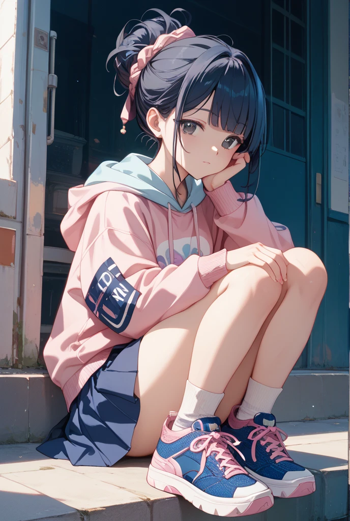 Top down, dark blue line sportswear, dark blue buruma, BREAK, white knee-high socks, sports shoes