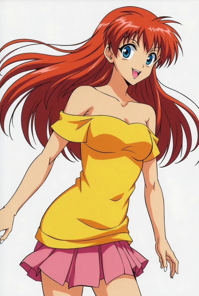 masterpiece, best quality, 1girl, small , long hair, lina inverse, red hair, red eyes, orange hair, earrings, retro artstyle <lora:LinaPony_v1.0:0.9>