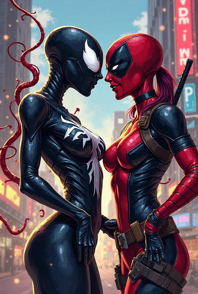Conjoined naked arachne Harley with three heads, four legs and huge fake siliconed tits