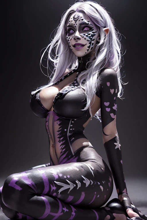 Full body portrait, from below, demoness, full body portrait, rainbow hair high ponytail, succubus, day of the dead bodypaint, scary detailed art in color, aroused slutty expression, pouting, busty, curvy hips, sexy, alluring, erotic posing with open legs, sheer lowleg panties, perfect blue eyes, highly detailed fantasy art, beautiful fantasy art portrait, intricate detailed digital art, highly detailed digital painting, digital art fantasy art, mark brooks detailed, detailed fantasy digital art, amazing detail digital art, close-up portrait demoness skull, by Todd Lockwood, liquid metal girl