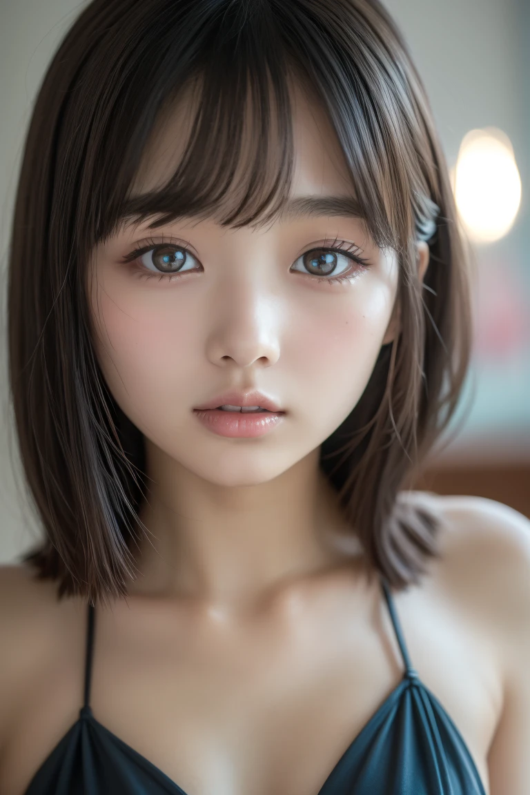 (8K，highest quality，RAW Photos，Ultra-high resolution，High definition，Attention to detail，High detail，超A high resolution，solo)，(((Very beautiful 12 year old girl)))，12 years old，Highly detailed eyes and face，Realistic atmosphere，Photorealistic，Center image，pretty girl，Young face，Baby Face，Innocent face，Childish，Japanese，beautiful girl，Very beautiful eyes，Big eyes，Detailed eyes，Calm Eyeouth details，Front view，Perfect ???????，Detailed，Physically Based Rendering，Tyndall effect，Digital１SLR camera，85mm lens，Blur the background，Eyes with beautiful details，Glossy lips，Smile，Smile，double eyelid，Long eyelashes，Natural Makeup，Glowing White Skin，Healthy Skin，Detailed and realistic skin，Short Hair，Shiny bob hair，Soft Light，Light on the face，True Face，Portrait，View from the front，Close-up of face，View Photographer，bright，coastal，Face close-up，Swimwear，shoulder