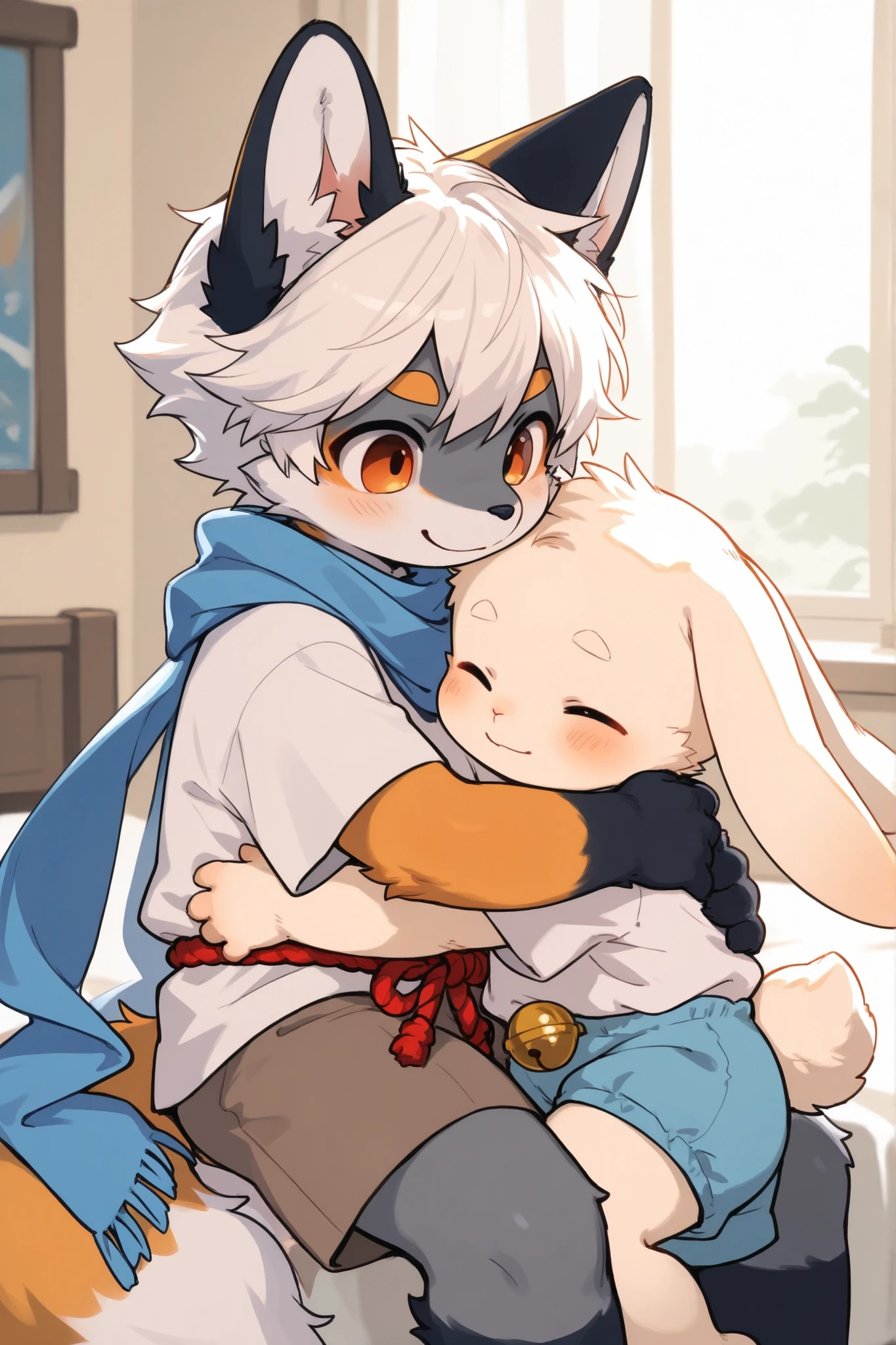 black boat short cub boy and white goat short cub boy, attached