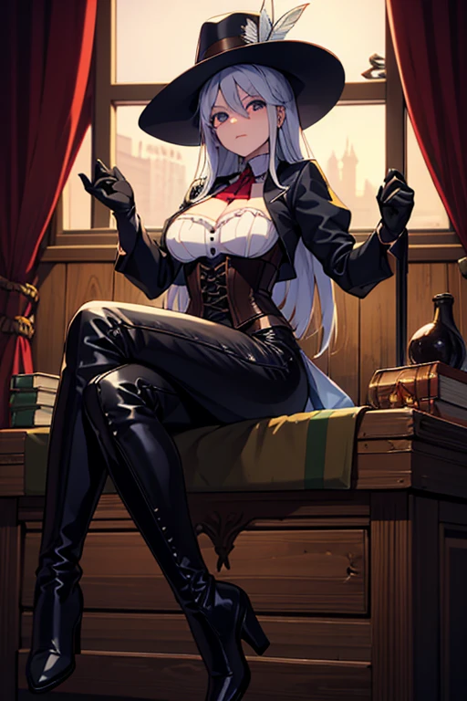 1 girl, mature woman, work of art, mistress, goddess,white witch hat,sitting down