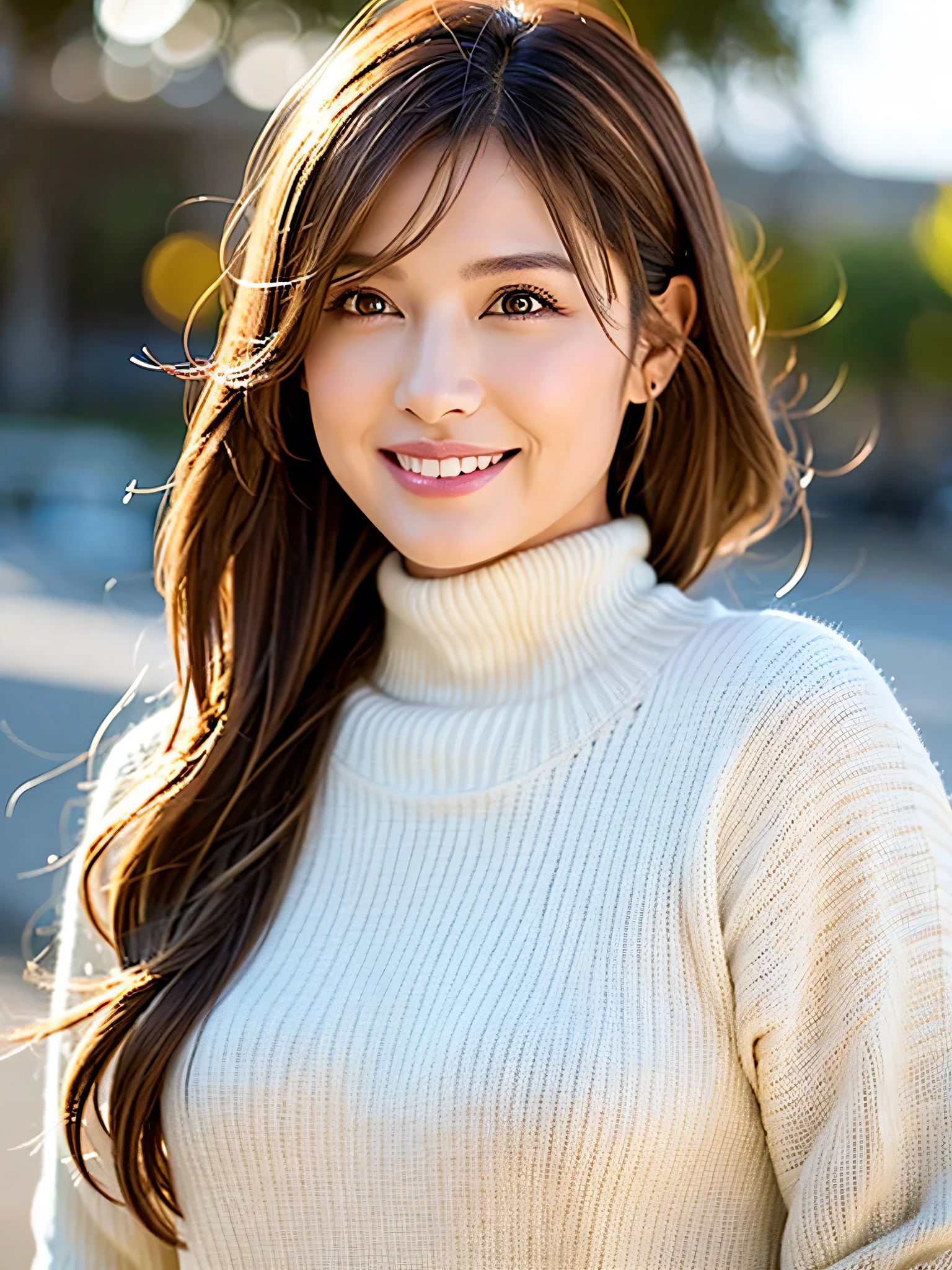 masterpiece,best quality,(Japanese ),((Beautiful girl)),cleavage,(perfect body beauty:1.2),(shy smile),beautiful teeth,(hat),(Shibuya scramble crossing),light colored hat,from above,