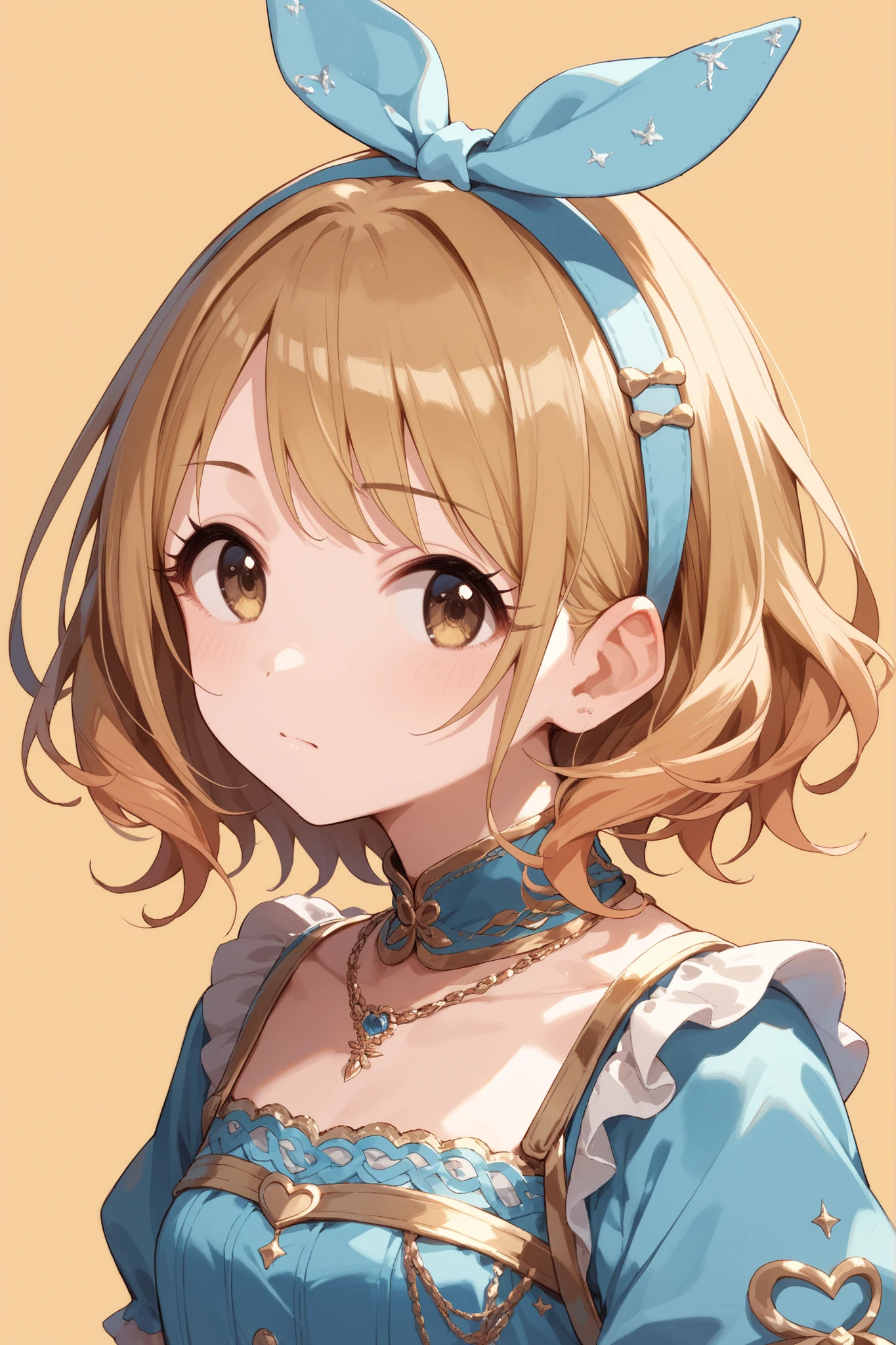Hairband, Hairband, idolmaster, Kurogi-shi, hair, Iori Mizuse, gold background, blond, blue clothes