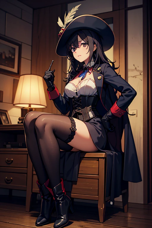 Crossed legs、Black stockings、garterbelts