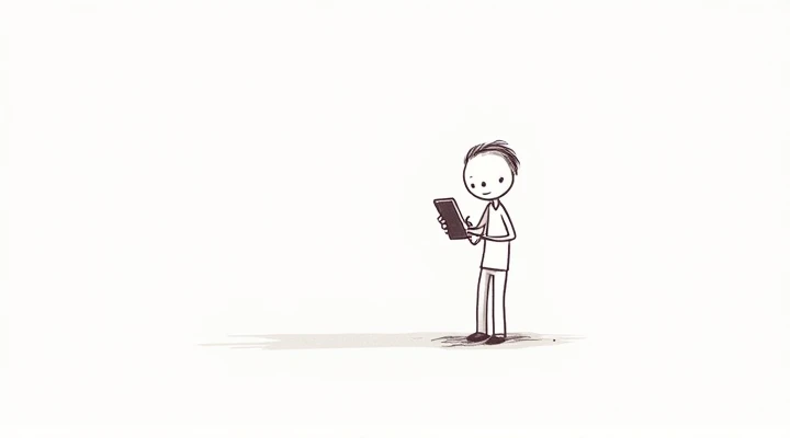 49. Man sends final message: “Please don’t wait for me” — cute flat illustration, minimalistic, like art — sad man holding phone — painful goodbye — stick figure — white background — digital drawing, no text, soft shadow.