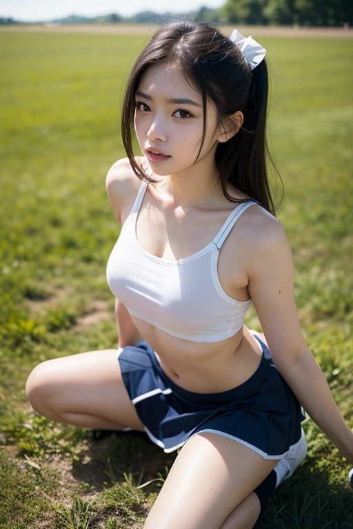 ((small breasts)), ((exposing her tits)), ((dark blue bloomers)), ((Crotch wide open without bending the knees)), ((Her crotch is wide open from side to side, showing off the insides of her thighs)),((showing off the insides of her thighs)), ((Crotch wide open without bending the knees)), ((Emphasizing the crotch bite)), ((She is flipping up her shirt, exposing her tits)), ((exposing her tits)), ((exposing her tits)), ((her smile with blushing cheeks)), ((legs open to the left and right most widely)), 8k, high resolution, masterpiece, realistic, In detail, Fine texture, portrait from head to toe, high contrast, alone, high school girl, natural body shape, white skin, natural makeup, black hair, ((School-specified gym clothes)), ((The upper body is a short-sleeved white gym uniform)), ((The lower body is dark blue tight bloomers)), ((sitting with legs apart)), ((small breasts)), ((The upper body is wearing gym clothes)), looking at the camera, full body photo, focus on crotch, thighs exposed, white socks, white shoes, ((Girl with her legs open to the left and right most widely)), crotch out to the front most widely, crotch up, ((full smile)), ((nipples exposed)), (( legs open to the left and right most widely)), legs open to the left and right most widely, ((soft girl)), smiling, ((crotch wide open)), ((not hiding crotch with hands or feet)), ((crotch wide open)), cheerful smile, ((cheerful smile)), crotch wide open, slender girl, legs open, Playground, knees, front light, PE, not hiding crotch with hands, not hiding crotch with hands, ((emphasizing crotch)), smiling for camera, showing crotch to camera, not hiding crotch, ((soft girl)), ((skinny girl)), ((small breasts)), ((child-like face)),