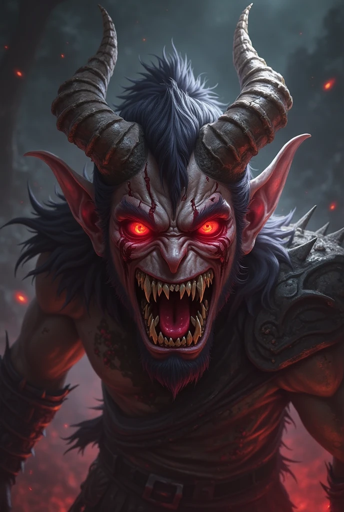 Personified character of Yasha, with an angry, demon-like appearance and bloodstained claws. The background is the gates of hell engulfed in flames, a terrifying hellish landscape with restless spirits. 8K, hd, highly detailed, realistic, photography, photo realism --ar 9:16 --v 6.0 --s 750