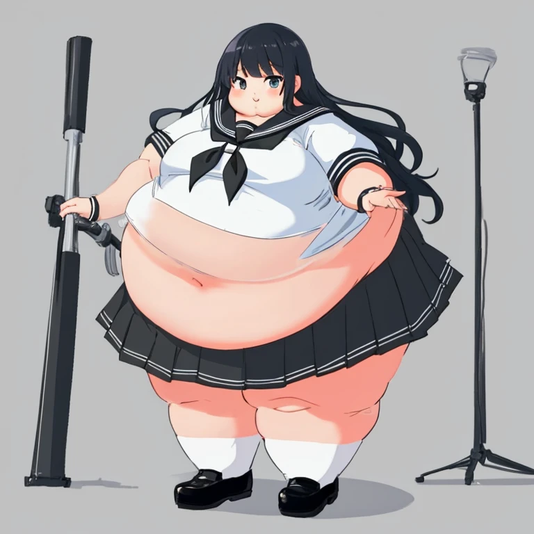 (masterpiece, best quality), 1girls, big belly, blurry background, huge belly, art by kipteitei, round belly, chubby, curvy, curly hair, brown hair, white button-up shirt, skirt, thighhighs, simple_background, gradient_background, belly bursting out of shirt, belly grab, enormous belly, fat belly, thicc, bigger belly, sitting on chair, really big belly, jiggly belly, shirt covering belly, belly cover by shirt