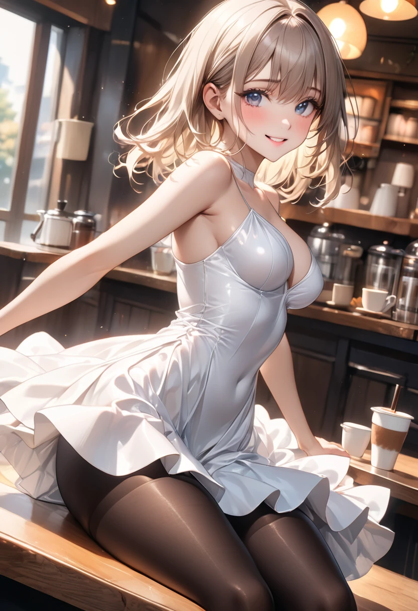 (Naked:1.4), (See-Through Lingerie:1.3), (Blushing:1.4), Smile, Cowboy Shot, ((A Cup)), Full Body, Underwear