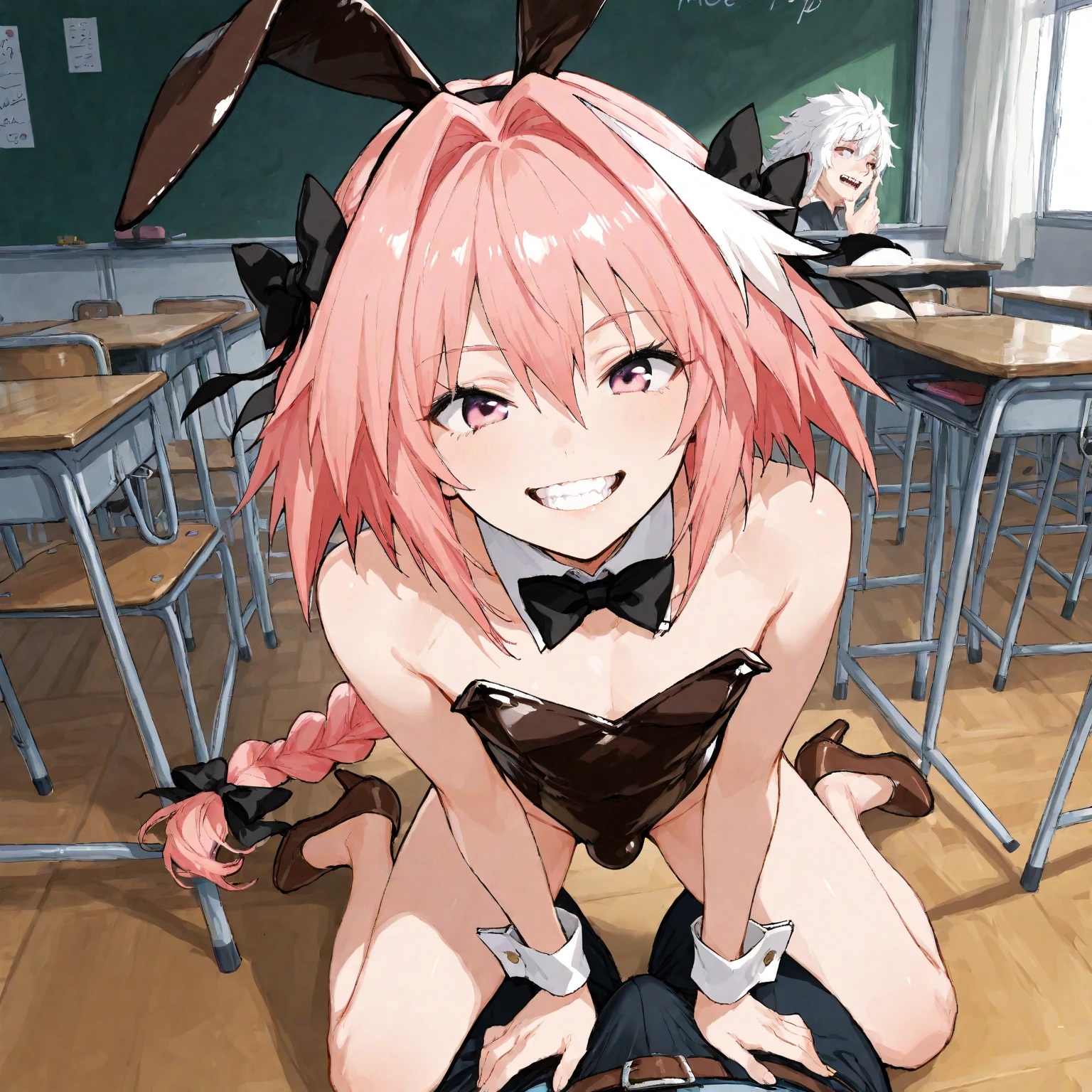 masterpiece、Highest quality、ahegao、1 fat naked old man、Female 1 person、missionary position, spread legs, legs up、Mash Kyrielight、Large Breasts、Detailed nipples、Animal ears、Bunny ears、Playboy Bunny、between legsが空いている服、tie、- Detachable collar、pantyhose、Short Hair、Earrings、Between the breastsにtie、blush、gem、Between the breasts、青いtie、黒いpantyhose、Cleavage、Cowboy Shots、偽のAnimal ears、Arms behind head、clavicle、Light purple eyes、Bridal Gauntlet、dense skin、White Breath、Sweat、How,leotard、Skin irregularities、hair band、Long sleeve、tile、between legs、Leg spread、pink wallpaper、Uncle's penis、tongue、Open your mouth、pubic hair、