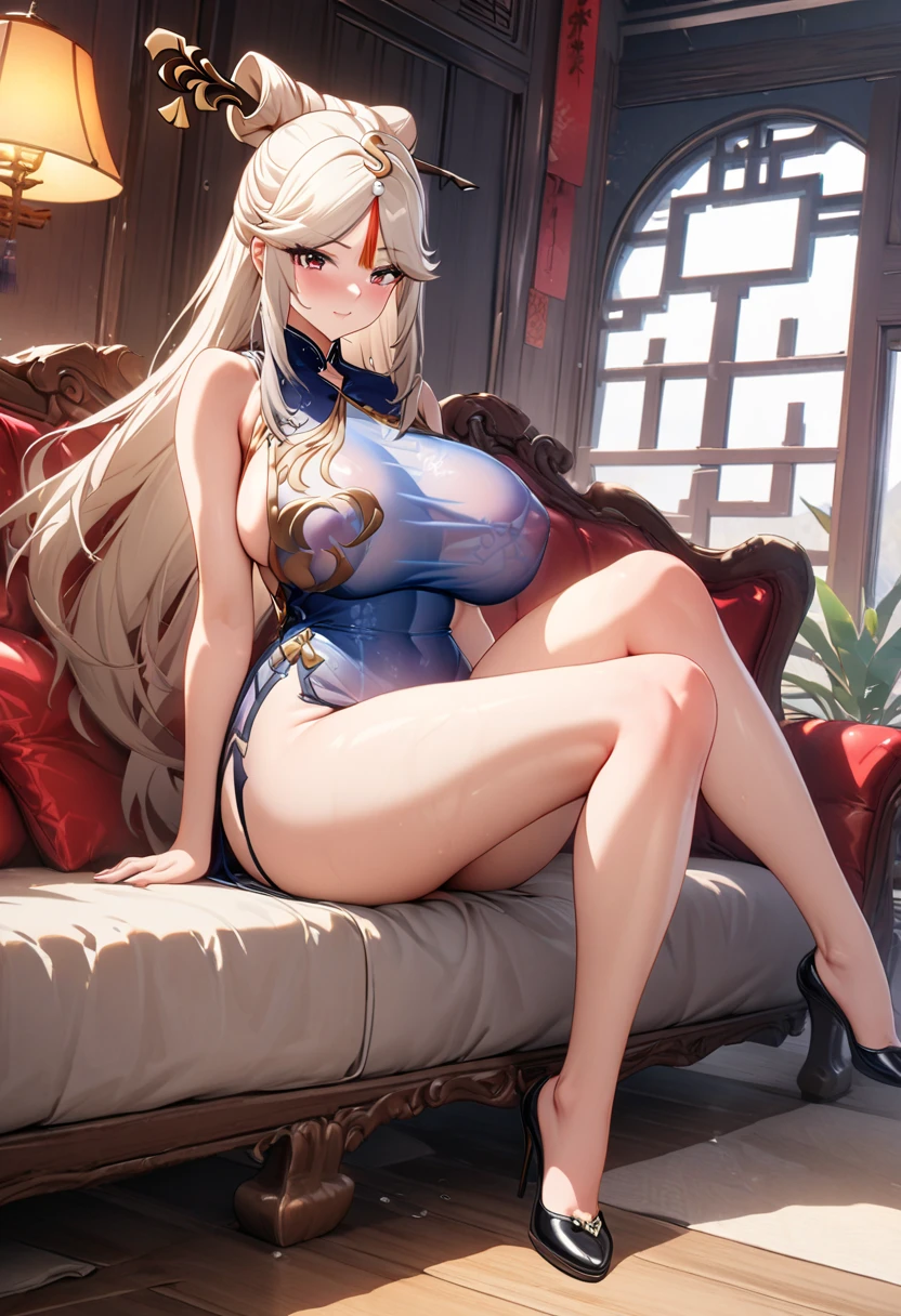 ((one personの女性)), Beautiful Face,Painful face,Blushing,Glossy lips,Abstract, night,Chinese imperial bedroom, ((Anime style background)),masterpiece, highest quality, so beautiful, Absurd, Complex details, (Pink long nails),AI-generated, Complex,High resolution, highest quality, super high quality,3D Images、View your audience、3D Images,one person,Long Blonde Hair,(Black root hair),High Ponytail,blue eyes,Anime woman posing for a photo, [[Fine grain、Colorful eyes、Shining Eyes:1.15]],(Squint your eyes:1.1) ,(Pink long nails),Blonde anime woman with long hair, Smooth anime CG art, Beautiful Chinese court lady, Chinese Imperial Court Heavenly Maiden Clothing,A luxurious robe embroidered with gold,Light blue outfit,Flower Hair Ornaments,Earrings,(Big Breasts:1.3),Exposed nipples,(Vagina overflowing with semen),Sweating all over the body,Mature Body,Tall,Big Ass,Fine details,Trained abdominal muscles,(Leg spread),Lying down,Bring your hands close to your chest