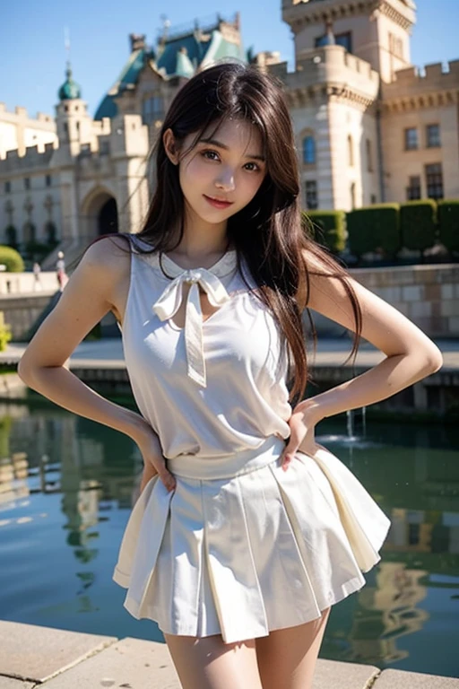 8k, RAW Photos, highest quality, masterpiece:1.2), masterpiece, highest quality, shape, Very detailed, Fine details, High resolution, 8k,wallpaper, Perfect dynamic composition,(High quality with attention to detail, Realistic depiction of eyes:1.3)、Hands tied、A woman tied up、Put your arms around my back、Squatting with legs spread on a yacht at sea、Spread your knees、White panties are visible、The whole is facing forward、21talent、beauty、Well-formed face、Even out the eyes、Beautiful black hair、Bangedium Build、Balanced proportions、Beautiful feet、Short sleeve blouse、Long skirt、Sad face、Beautiful views、