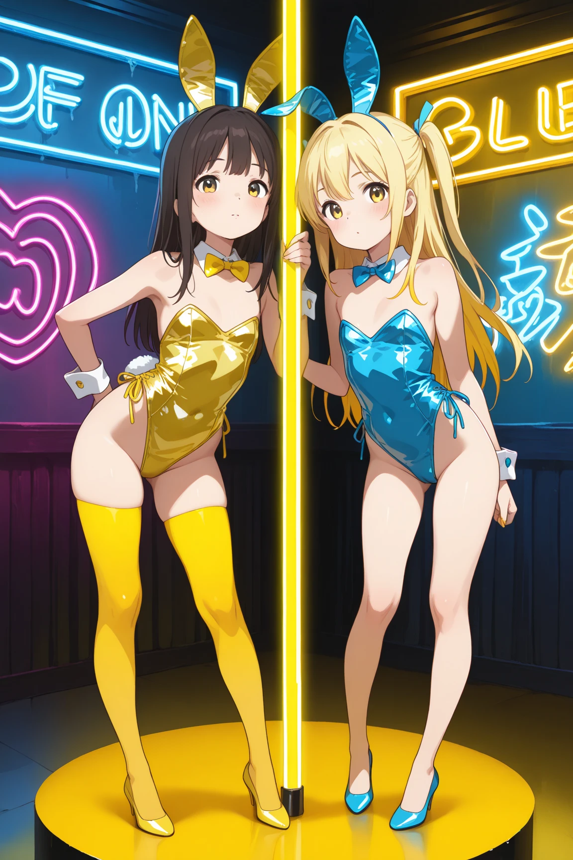 ((masterpiece、Highest quality、anime))、casino、Beautiful night view、(More than 3 naked girls、12 years old、smile、fun、Mr.々Hair style)、(((Full nudity、Pussy、The characters are unique)))、(Glowing Skin、A pair of rabbit ears:1.3、Ribbon Hairband、Fishnet tights、A bow tie、Bunny Girls 3 or more)、roulette、Slot Machines、Cocktail、Champagne bottle、((The characters are unique、Mr.々Hair style))、Laughter