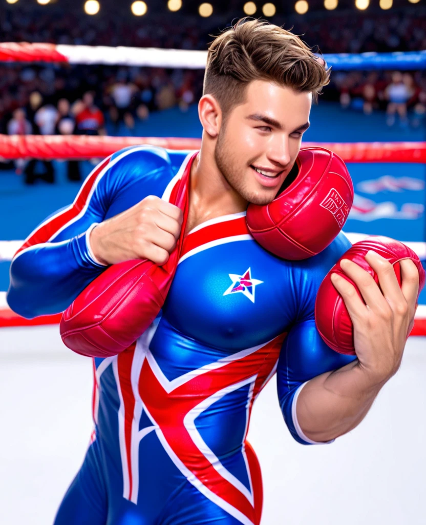 Evans as a hot ice hockey player, massive bulge, muscular body, hot jock, in an ice rink, worms-eye perspective