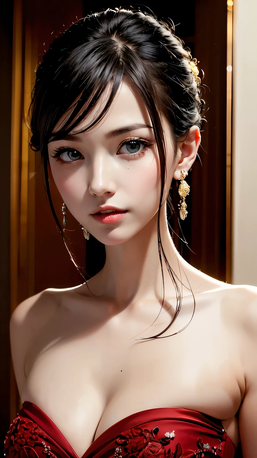 (Masterpiece, best quality, beautiful quality, realistic, looking at the viewer, detailed lighting, extremely detailed skin, extremely detailed hair, extremely detailed teeth, shadows, 8K: 1.2), (photo of a woman, 1 girl: 1.2),
