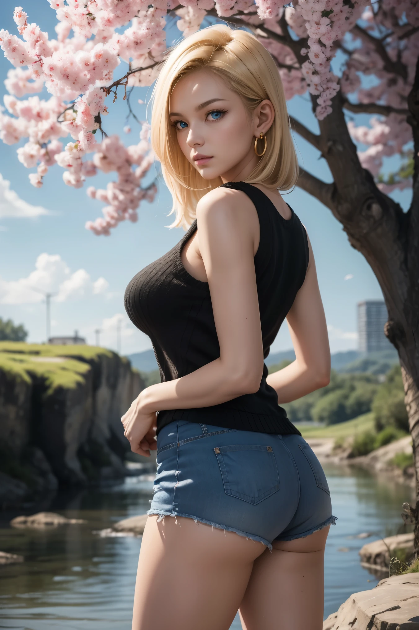 1girl, Stunningly Beautiful Girl, all fours ass in the air  , saggies  , big build  , revealing clothes, Chain Headpiece , Denim Vest  , wristband, Armlet, legwear garter, Knee Brace, Slide Sneakers, Square shaped face, retro eyes, Platinum Blonde pigtails, short hair, bob haircut, coral matte lipstick, Mountain Settlement  , :q, confident, ((photorealistic):1.1), (raw, 8k:1.2), (textured skin, skin pores:1.1), intricate details, masterpiece, best quality, high quality,