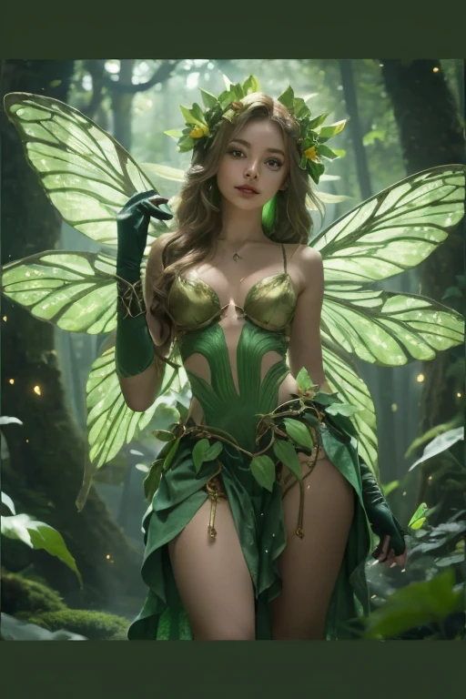 realistic, 8K, masterpiece, best quality, style korea, One full body beautiful model girl, (Tinkerbell fairy from Peter Pan), Surreal dramatic lighting shadows, sexy pose, big bust, swelling chest, (compliment, analog), detailed splash, 1 woman, perfect face, big ass, sexy smile, ((A very revealing green winged Tinkerbell costume.)), with fairy wings, cool breeze, (The background is a valley with many clouds, standing), bright sunlight, Thighs visible, Clear Pussy Marks, ax marks, spread your legs, perfect eye, looking at viewer, (real skin texture:1.3),earring, pendant, Looking straight at the camera, It looks like it&#39;s between the legs, start from below, Very sexy woman,