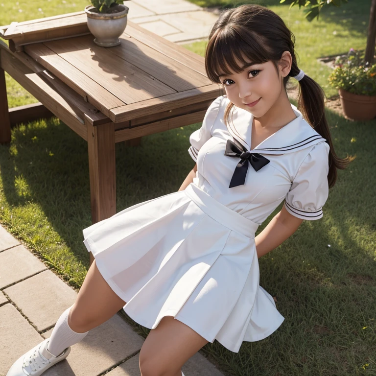 Elementary school girl,wearing miniskirt,knee high socks,a beauty girl,Precise face,Precise hands