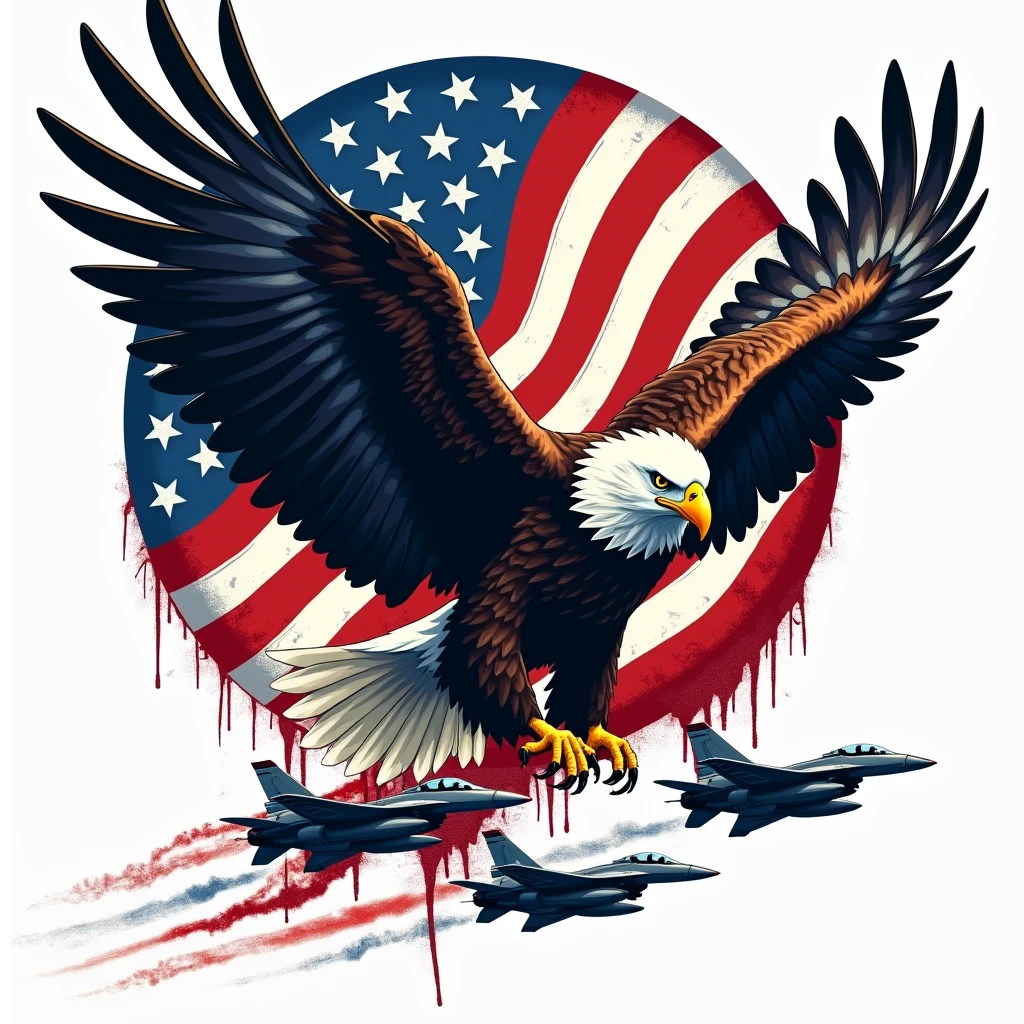 American flag United States waving with a furious eagle --auto --s2