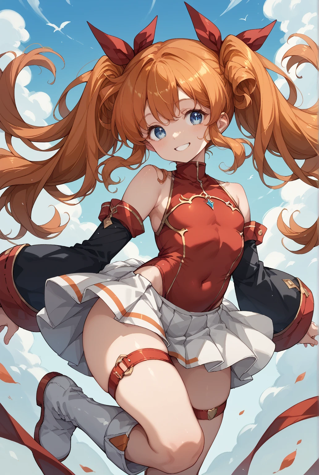 <lora:EricsCatPlanetCutiesV2-000090:1.0>, ErisCPC, 1girl, solo, breasts, long_hair, smile, open_mouth, cat_tail, large_breasts, gloves, :d, looking_at_viewer, belt, cowboy_shot, very_long_hair, red_eyes, jingle_bell, from_behind, ass, (masterpiece, best quality:1.2), fang