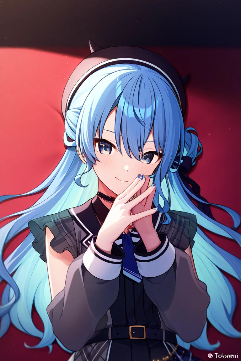 (masterpiece), (best quality),highres, ultra detailed, professional lighting, dark blue hair, light blue eyes, bunny outfit, front view, tearful eyes, smile, tilted head, eyes focused on viewer, falling petals, full body, shaded eyes, esdeath, slashing sword mid frame, on all fours, doggy style, ass up face down