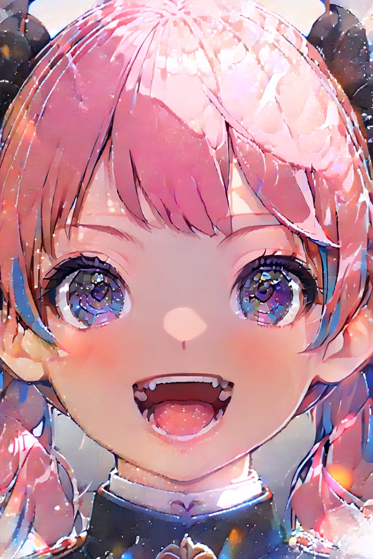 hair bobbles, wince, longeyelashes, solid circle eyes, fake animal ears, streaked hair, heart-shaped pupils, mole under eye, open mouth, shy, tongue, fangs, tongue, light blush, oral invitation, beret, Surrealism, drop shadow, anaglyph, stereogram, tachi-e, pov, atmospheric perspective, 8k, super detail, ccurate, UHD, high details, Masterpiece Beautiful, pure, girl, student, perfect body, full body, relatively naked