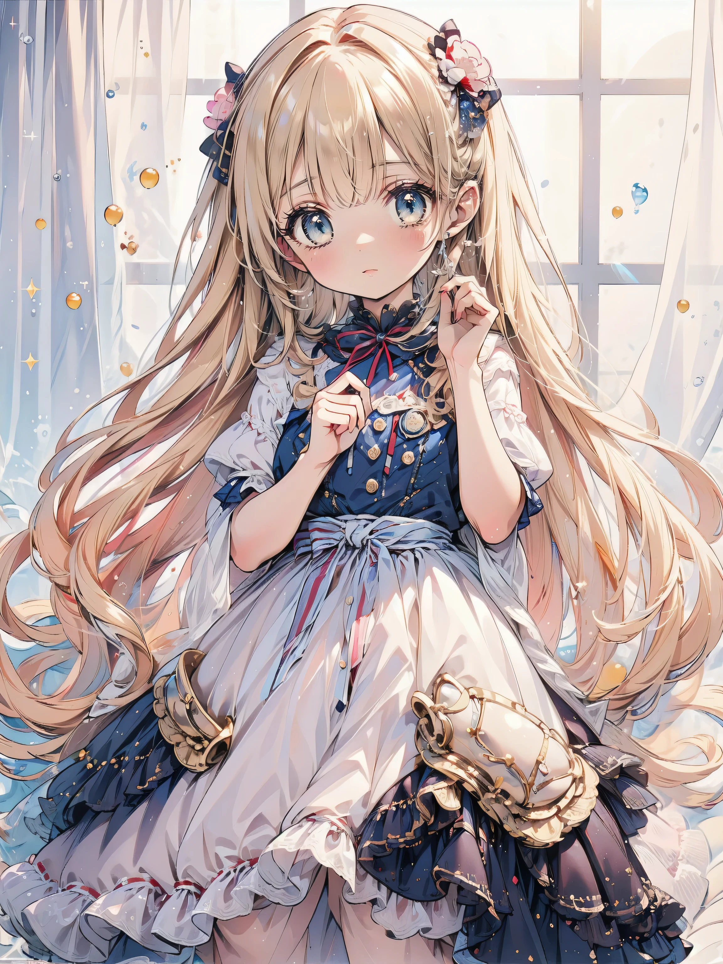 Blue eyed 12 year old girl with cute blonde wavy headband is undressed。pants are off、down to the knees。Tits and pussy are visible。are small。lolita。The striped pussy is spreading。SEX。NFSW