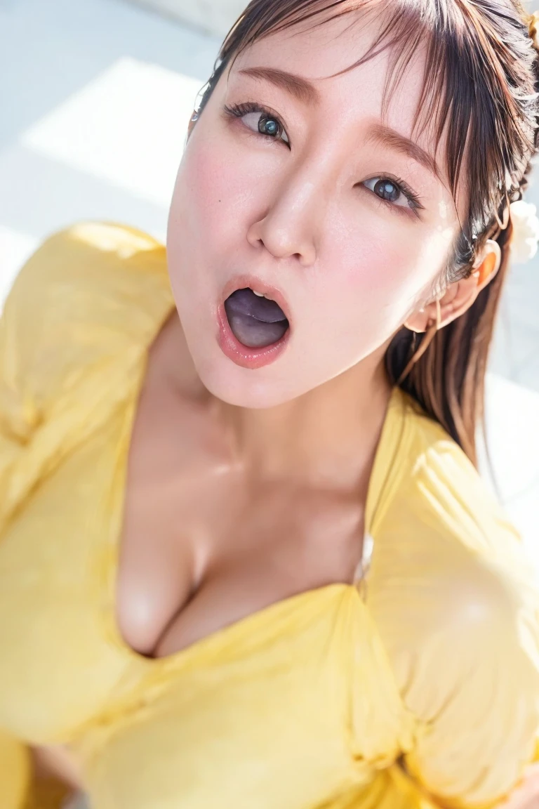 ((highest quality)), ((masterpiece)), (be familiar with), perfect face,,((blonde)),long hair,((braid hair)),(((big breasts))),muscular,mature woman,show one&#39;s side,Cowgirl,sexual behavior,whole body,Bewitching,sensual face,((wet with sweat)),(look up),(((hair with volume))),naked,((whole bodyが見える)),open your mouth wide,Produce semen,wariza,(女性器からProduce semen),crying face,whole bodyに白い液体,very big ,raise your legs,very thick thighs,