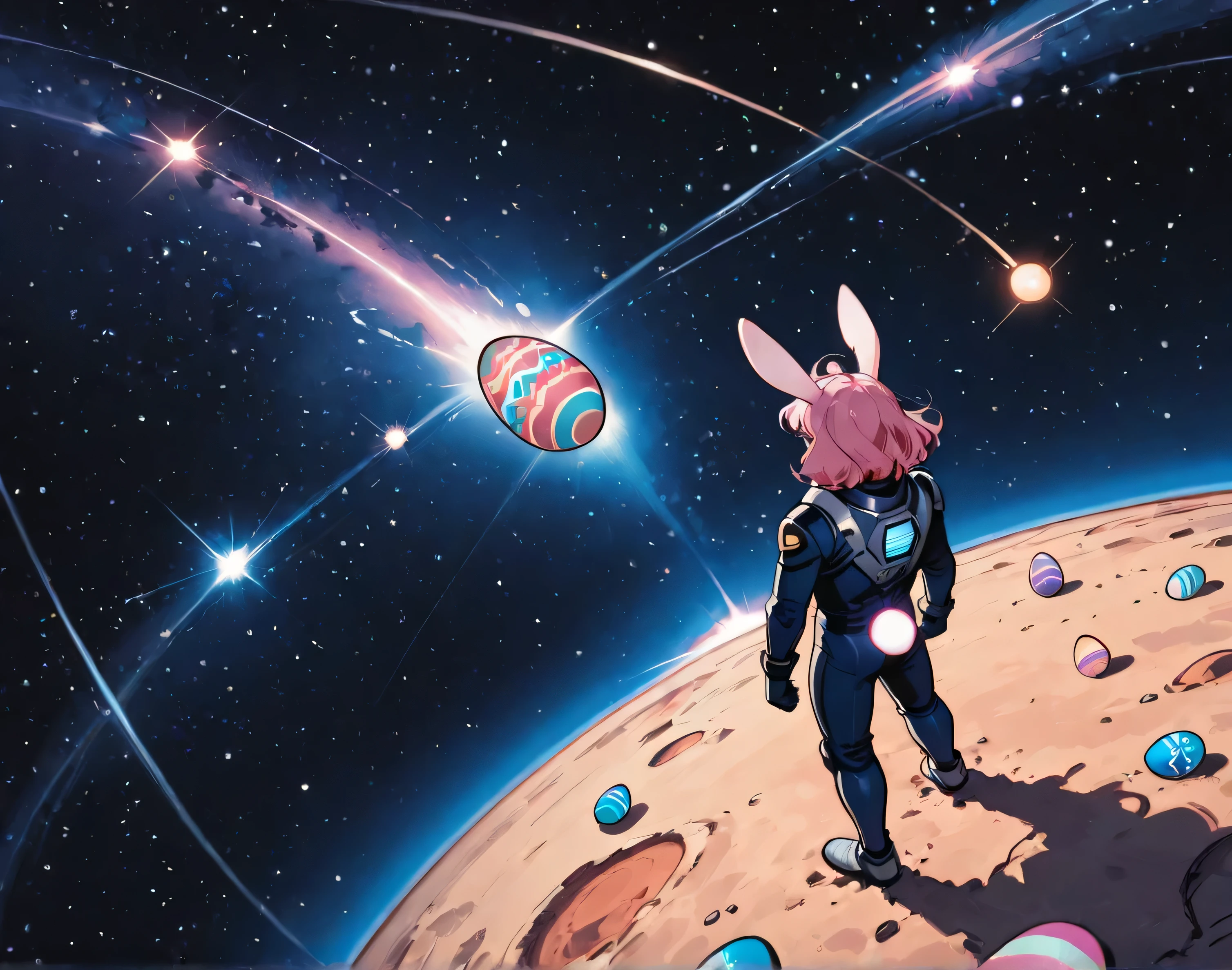 bunny, surfing in space, inspired by Cyril Rolando, Shutterstock, highly-detailed illustration, full color illustration, very detailed illustration, Dan Mumford and Alex Gray Style