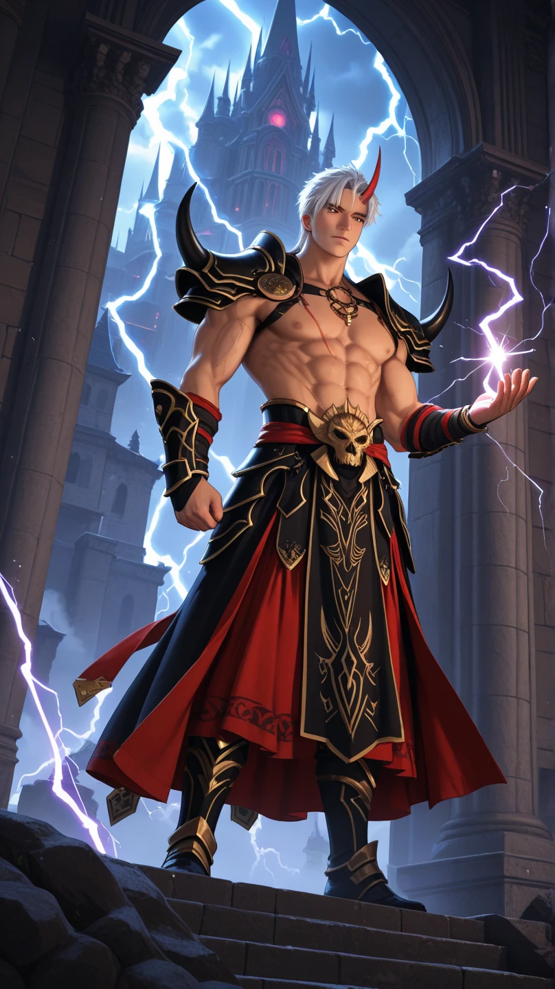 masculine, masterpiece, hyper realistic image of extremely attractive 25 year old man, asian with round face, stylish black hair, wearing very sheer fancy red renaissance wizard robes, pointy wizard hat, sexy, homoerotic, shoots bolts of lightning from his hands, highly detailed, intricate details, sharp focus, god rays, dynamic lighting, dynamic shadows, no watermark
