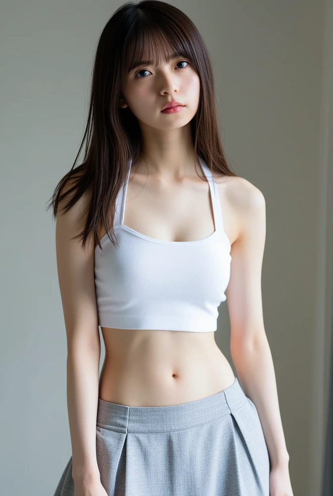 (Highly detailed body,Highly detailed face,the best quality:1.2) ,a woman with,Look at Audience,(Pink slip top,Casual shorts),(Background room:1.4)