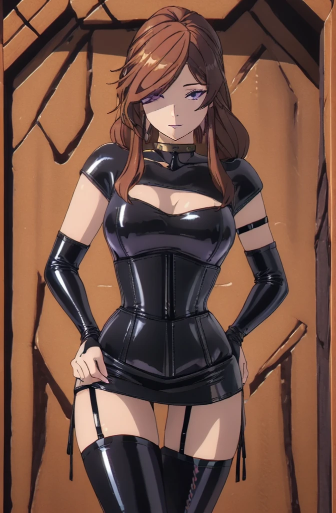photo portrait, Beautiful figure, Lucy from the anime series Cyberpunk Edge Runner, Erotica, Nudie, half naked, a 1girl, facing the viewer, Beautiful figure (Proper Anatopy 1.1.), in full height (Body Full 1.1), Slim, Slender figure, Slender figure, shapely legs, leather pants, Anime style, white colored hair, white colored hair, that disappear at the ends, Bob hairstyle, short white jacket, tight black suit, Cutouts on the shoulders, Cutouts on the chest, Skinny black leather pants, Very detailed face, Very beautiful face, Very sexy ass, in full height (Body Full 1.1), Tall android girl, small elastic breasts, Little ass, Hair is gathered in a braid, Beautiful slim figure, small buttocks, A braid around the head, Round braid, Red Star in the Forehead, Short Brown Jacket, black tight suit, darkly,gris & Dark Style:1.1), Light, femininity,tmasterpiece,beste-Qualit,higly detailed,Visible to the feet, 8K resolution, High Sharp, 8K resolution, higly detailed, 8K UHD, Professional lighting, Photon mapping,physical based rendering, a perfect face, detailed face and body, ray traced, expressive look, Cinmatic Lighting,elastic small breasts, Heightened sexuality,