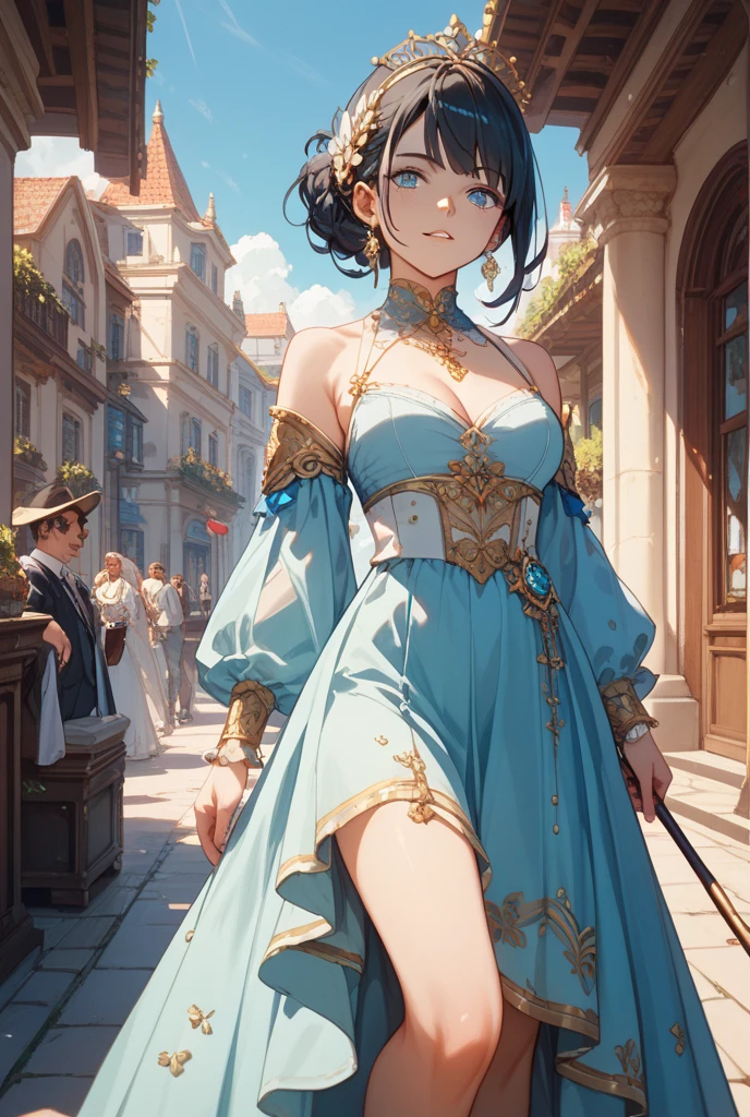 a woman in a blue and black dress, robe. extremely high details, long flowing intricate dress, fantasy long intricate gown, fantasy dress, intricate dress, intricate fantasy dress, robes! intricate, sexy gown, gown, blue and black, ornate gown, beautiful gown, intricate gown, extravagant dress, beautiful detailed elegant, intricate fantasy robes