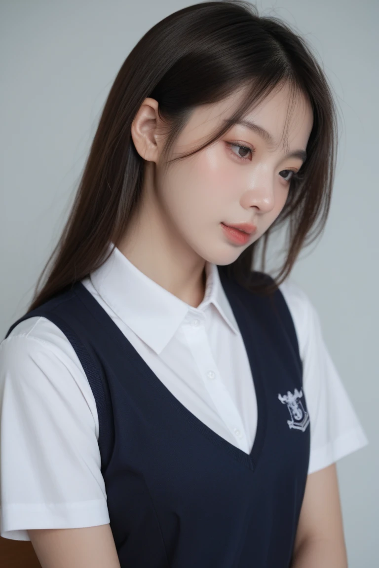 (masterpiece:1.2, Highest quality), (Realistic, photoRealistic:1.4), Beautiful illustrations, (Natural Side Lighting, Cinema Lighting), Written boundary depth, Looking at the audience, Front view, 1 Girl, Asian, , ((Bob Hair)), Perfect Face, Cute symmetrical face, Pale skin, Shiny skin, Asymmetrical bangs, Big eyes, Droopy eyess, Long eyelashes, thin, Beautiful Hair, Beautiful Face, Beautiful and beautiful eyes, Beautiful clavicle, Beautiful body, Beautiful breasts, Beautiful thighs, Beautiful legs, Beautiful fingers, ((High-quality fabric, brown knit vest, Short sleeve white collar shirt, Navy Pleated Skirt, Navy bow tie )), (vaginal Sex:1.5), (Beautiful views), evening, Droopy eyes, (Cum in pussy:1.5), Sex, erotic, Cum in pussy, Heterosexual, Mole, Mole under eye, (smile, Superior, Open your mouth)