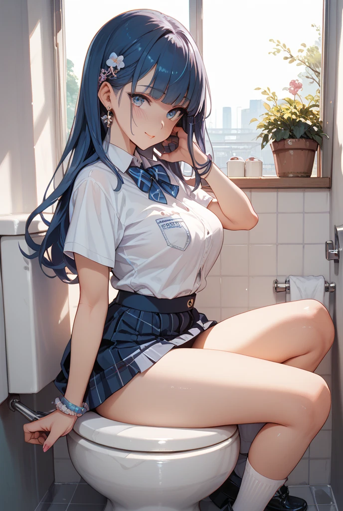 (masterpiece, top quality, very aesthetic, 4k、super detailed), (Photorealistic: 1.37),intricate detail, 1girl,stand、cowboy shot:1.3、
Cute Face、blue hair、middle hair,sidelock :1.4,,blue eyes:1.2、solo、sailor uniform、medium breasts,Slim 、JK