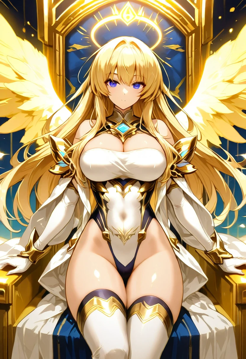 Outrageous resolution、masutepiece++,top-quality++,ultra-defined++, ultra-defined++,4K++,8K++,(Background Focus)++, Highly detailed, Viewer's Perspective、((Golden World))++、((1Man))++, ((An angel in golden armor in a battle posture)), ((((An angel in golden armor who is a battle-mad))))++++,(Angel in Golden Armor)、((Golden wings in golden armor))++, (((Gorgeous golden cloth)))+++,(((golden glowing)))++++,(Holding a golden sword in his right hand)、((Frosty gaze))+ +,((Holding a golden shield in his left hand)) ++, (Golden Helm) +,(Sharp eyes)、(Golden blonde)、((The long-haired)、(Super shiny hair and skin), (Sunlight),((Beautiful)),(Huge breasts_Body: 1.5),(Huge breasts:1.5), Muscular girl with clearly visible abs and muscles, Sweaty body, cleavage, Dynamism, (Abs cleansing and shaving, Muscle muscle thighs) +, A lively smile, Perfect eyes, Perfect hands, Perfect nose, Magic Battle Dark, Bright atmosphere, (wet effect) +, (light effect), (Cinematic Light) + , (Like a movie of light) +