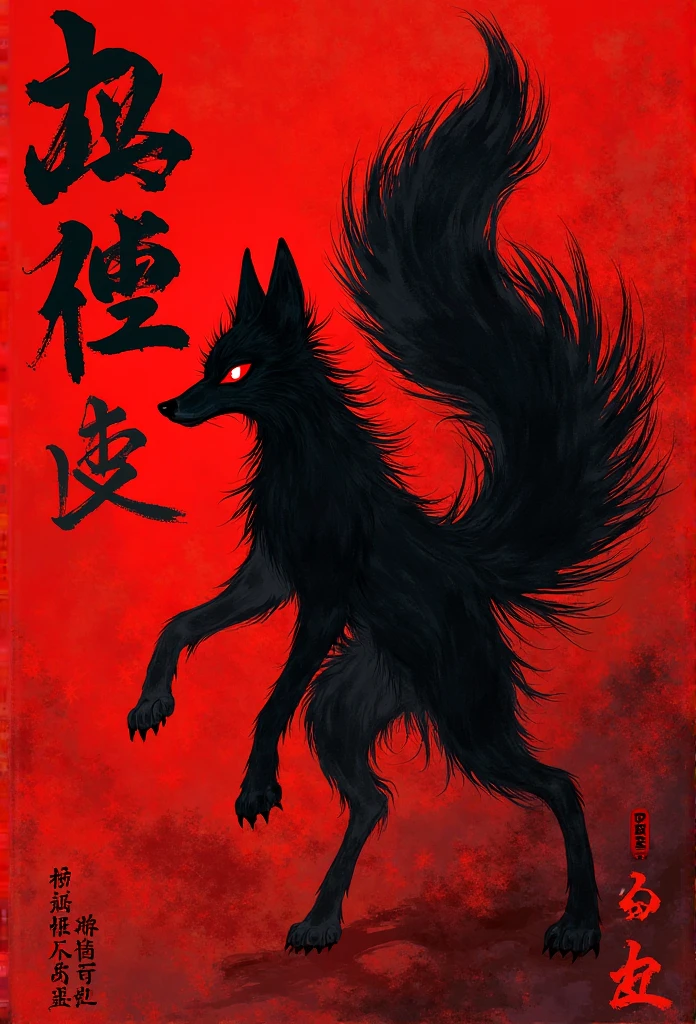 Shuǐmò huà, Ink Painting, black and red ink, a wolf in chinese style, ink art by MSchiffer, whimsical,  rough sketch, (sketch1.3)