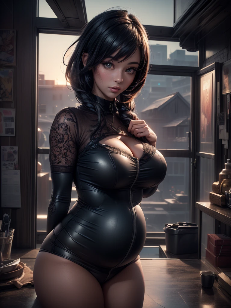 Big hips Elizabeth, huge boobs, (BioShock style), strapless tube top mini dress, jacket, corset, belts, face detailing, ultra quality,  stockings, strong stance 