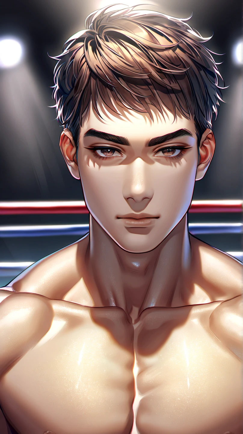 There was a man standing in the boxing ring., Fighter Plane Posture, yanjun chengt, In the boxing ring, Combat moves, inspired by Yanjun Cheng, Fighting game characters, chengwei pan on artstation, In a combat position., cai xukun, In combat, Realistic. cheng yi, muscular character, Posing ready for battle