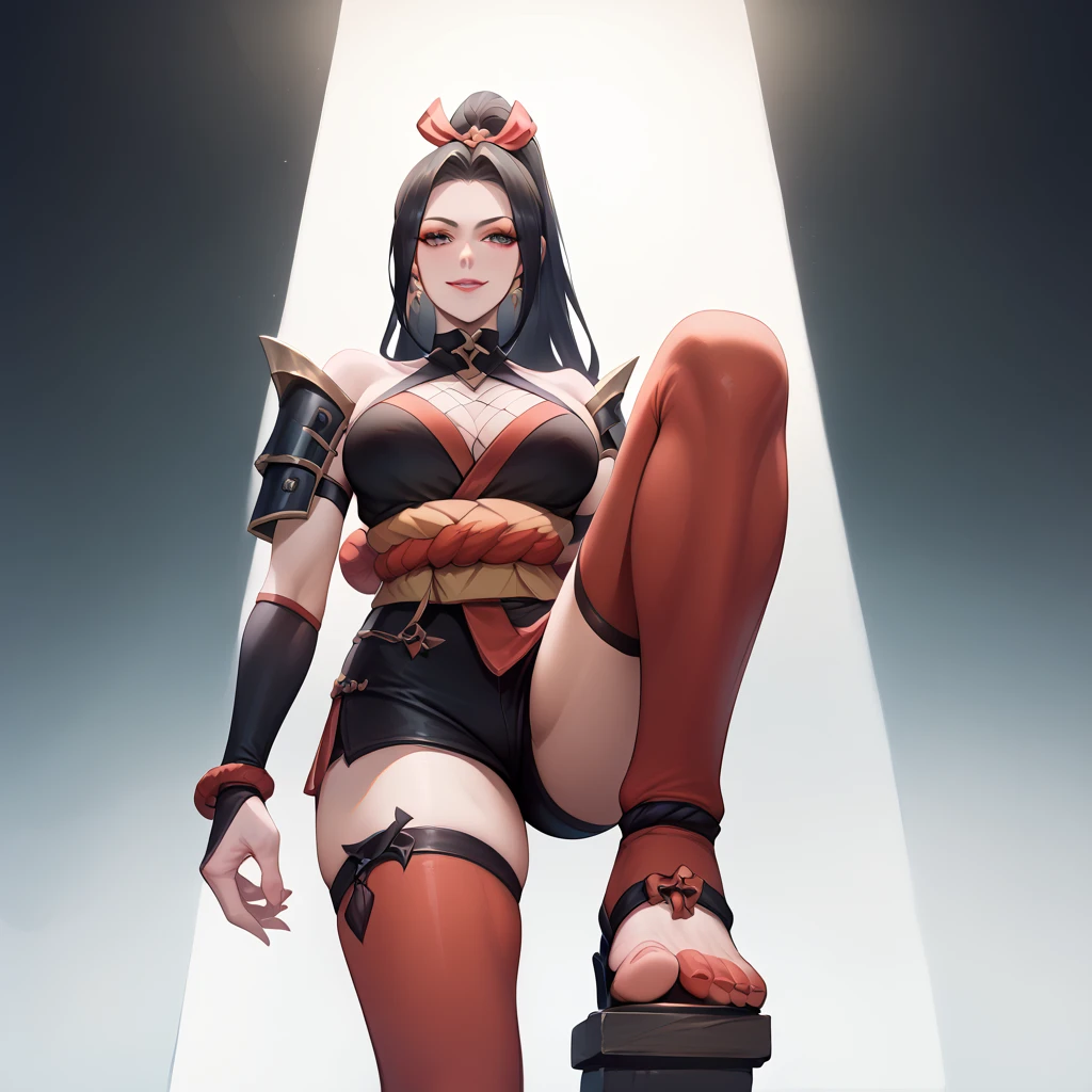 masterpiece, best quality, 1girl, azula, closed mouth, smirk, makeup, cleavage, (black bikini), sitting on a throne, red throne, legs apart, lipstick, looking at the viewer, fire, simple background
