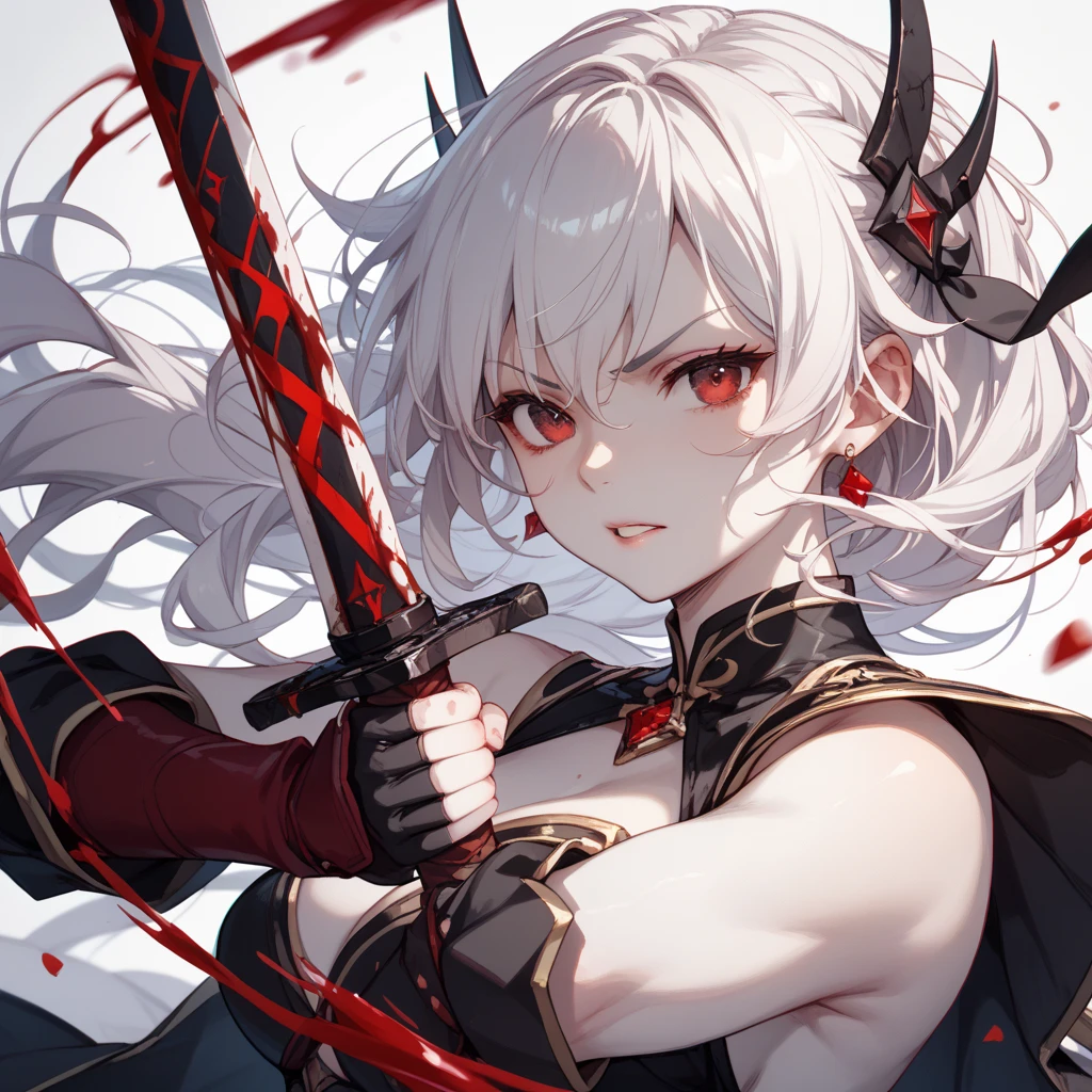 sideview,looking at viewer:1.2,A greatsword entwined with the cursed viscera of a demon、(Creepy and mysterious great sword), A sword that clings like human organs,Sharp Metal,(big eyes), BREAK, beautiful female elf, dark skin ++, lewd armor, charming, sensual grin smile,Face Blood、I am the star、Violence、Expression of pleasure、Eroticism、